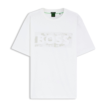 Klassisk hvid t-shirt med print i fronten fra BOSS
