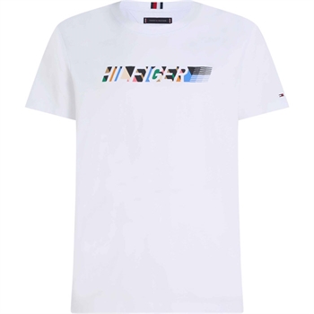 Flot hvid t-shirt med farverigt print på brystet fra Tommy Hilfiger.