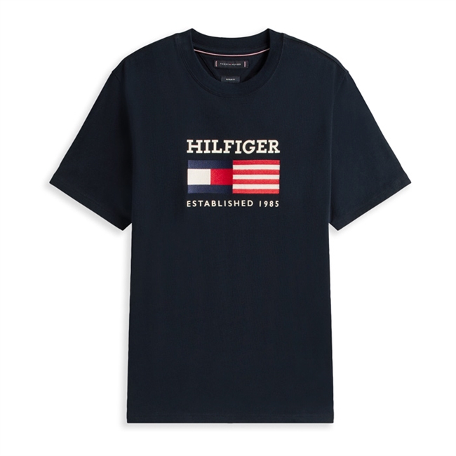 Behagelig navy t-shirt med print og logo fra Tommy Hilfiger