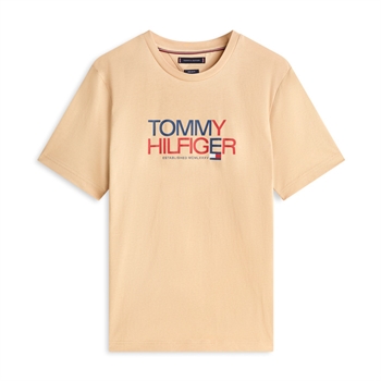 Moderne sandfarvet t-shirt med logo fra Tommy Hilfiger
