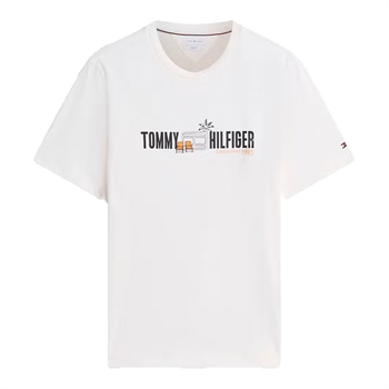 Stilren sommerlig t-shirt i beige med logo fra Tommy Hilfiger