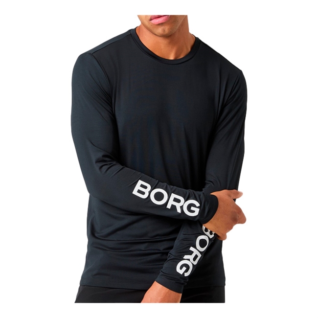 Lækker langærmet sports t-shirt i sort fra Björn Borg med brandets logo på ærmerne