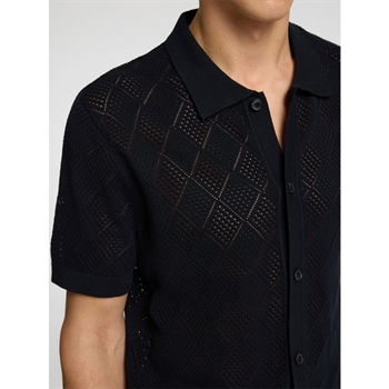 Moderne strikket polo med struktur i sort fra Selected