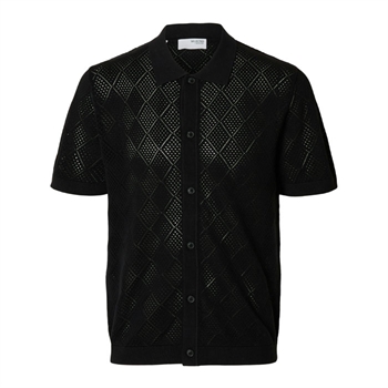 Moderne strikket polo med struktur i sort fra Selected