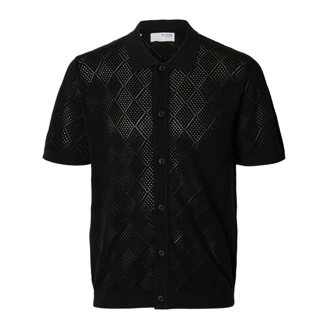 Moderne strikket polo med struktur i sort fra Selected