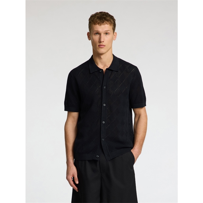 Moderne strikket polo med struktur i sort fra Selected
