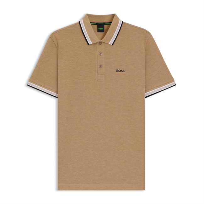 Flot mørk beige basis polo fra BOSS med logo