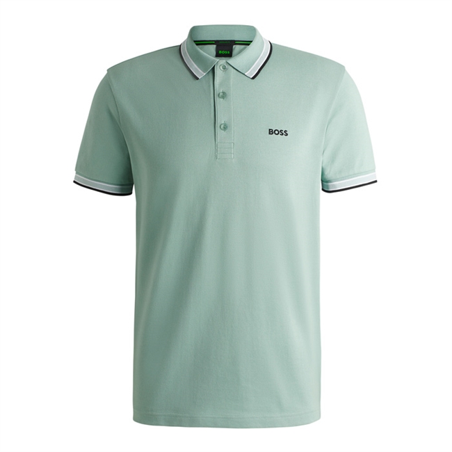 Moderne basic polo i turkis fra BOSS med logo