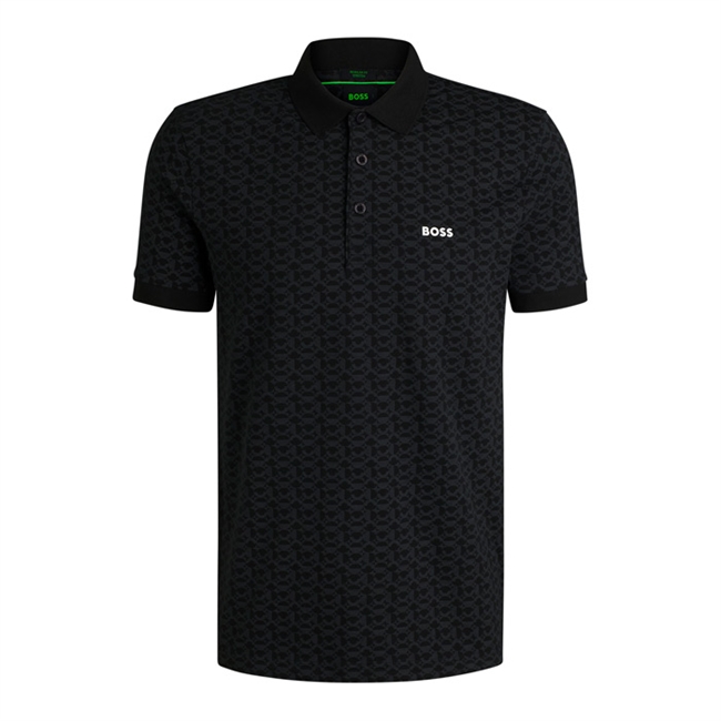 Moderne paddy striped polo i sort med motiv fra BOSS