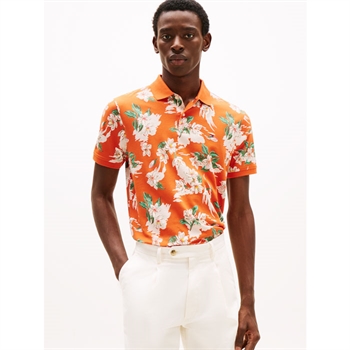 Smart polo i orange blomstret mønster fra Tommy Hilfiger