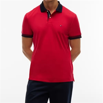 Tommy Hilfiger Interlock Plackt Detail Polo Rød