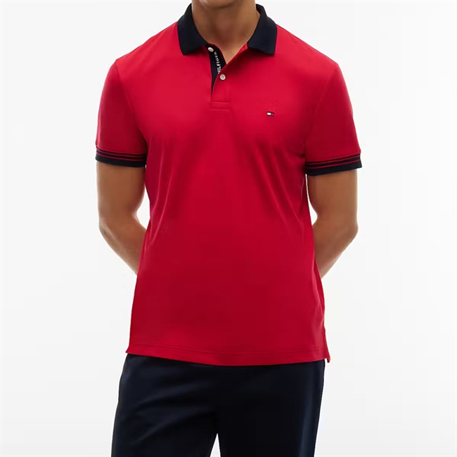 Tommy Hilfiger Interlock Plackt Detail Polo Rød