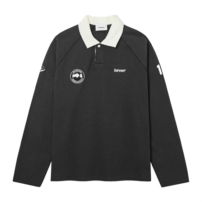 Stilren langærmet polo i sort med broderet logodetaljer fra Bareen