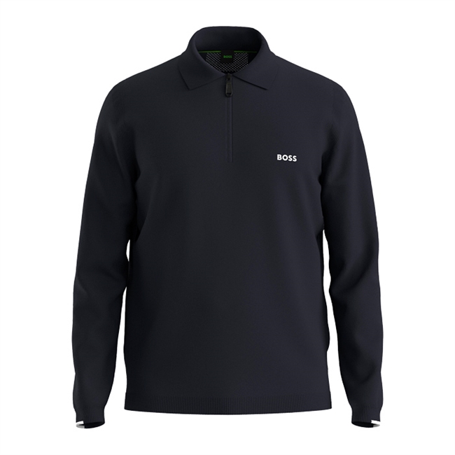 Flot langærmet performance polo med logo og half zip element fra BOSS