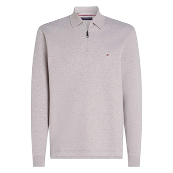 Lækker langærmet grå zip-up Polo fra Tommy Hilfiger med logo