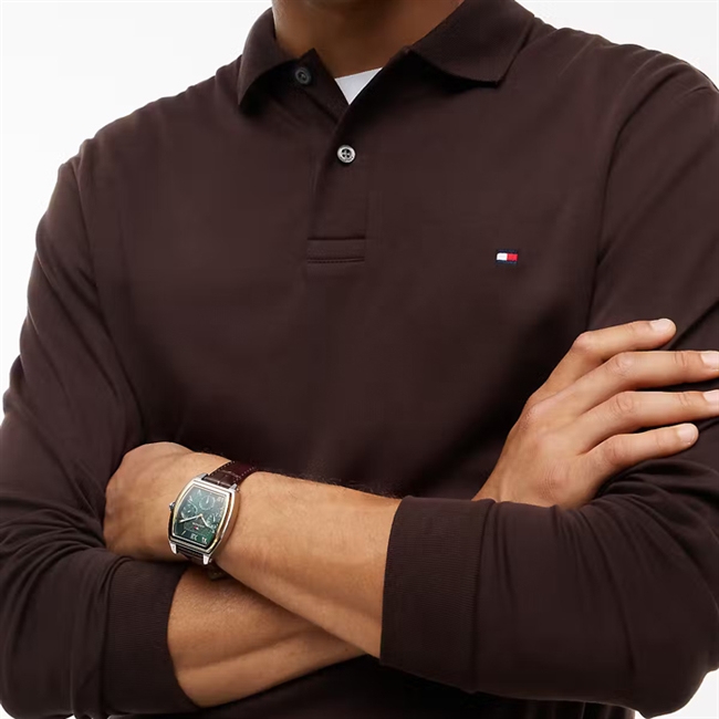Tommy Hilfiger Polo Long Sleeve Liquid Cotton Chocolate