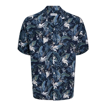 Kortærmet skjorte i navy tropisk print fra Jack & Jones