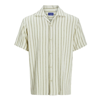 Off white og grøn stribet skjorte med korte ærmer fra Jack & Jones