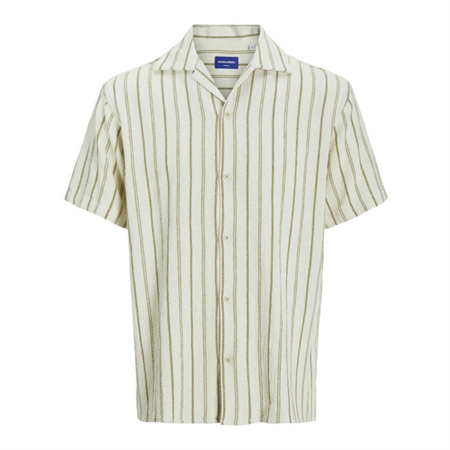 Off white og grøn stribet skjorte med korte ærmer fra Jack & Jones