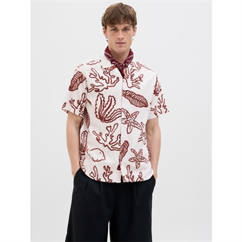 Kortærmet mønstret skjorte i hvid fra Jack & Jones