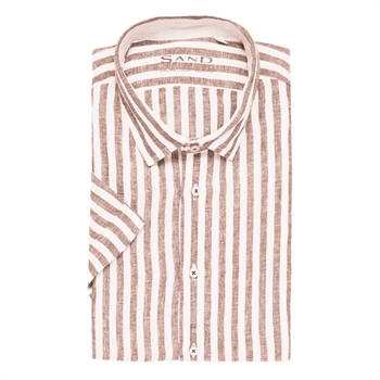 Flot beige og hvid stribet kortærmet skjorte Sand.