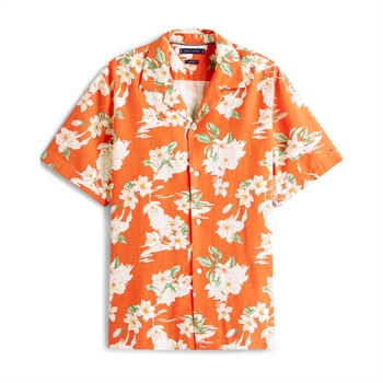 Smart kortærmet skjorte i blomstret orange mønster fra Tommy Hilfiger