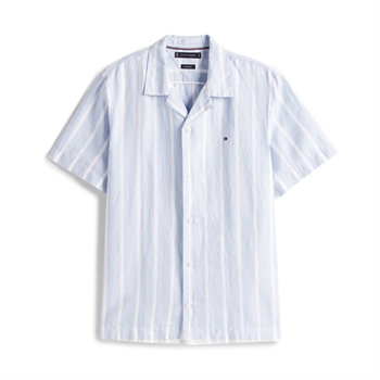 Stribet kortærmet skjorte i lyseblå fra Tommy Hilfiger med logo