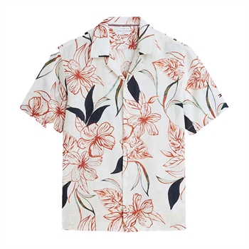 Blomster mønstret hørskjorte i beige fra Tommy Hilfiger