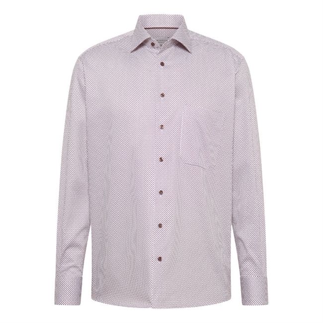 Pæn modern fit skjorte med blåt og brunt mønster fra Eterna