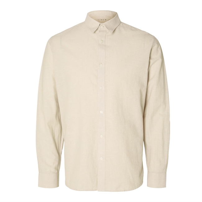 Flot beige skjorte i bomuld og hør fra Selected.