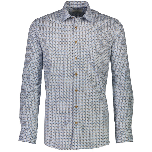 Flot hvid skjorte med brunt og mørkeblåt mønster i regular fit fra Jack\'s.