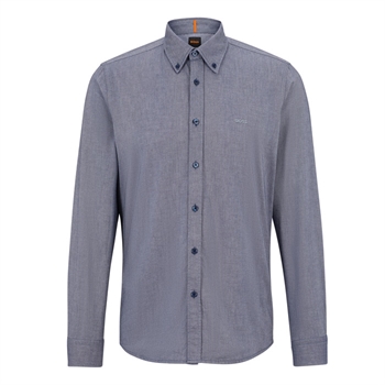 Lækker Navy Blå Oxford Skjorte med Button-down fra BOSS.