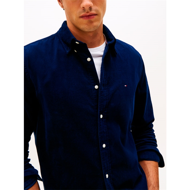 Moderne fløjls skjorte i blå fra Tommy Hilfiger