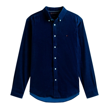 Moderne fløjls skjorte i blå fra Tommy Hilfiger