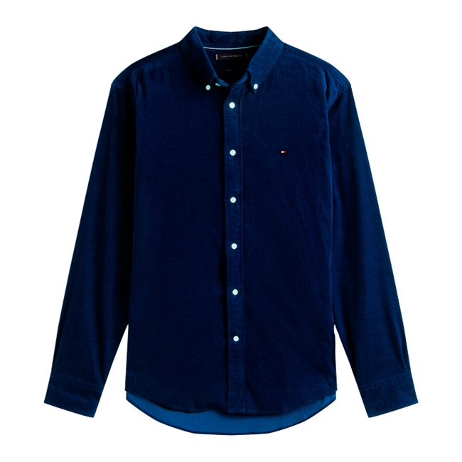 Moderne fløjls skjorte i blå fra Tommy Hilfiger