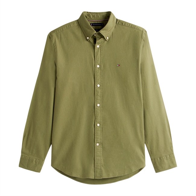 Moderne fløjls skjorte i army grøn fra Tommy Hilfiger