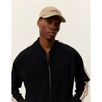 Smart full zip sweatshirt i sort med strikkede striber på armene fra Les Deux