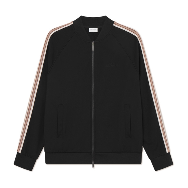 Smart full zip sweatshirt i sort med strikkede striber på armene fra Les Deux