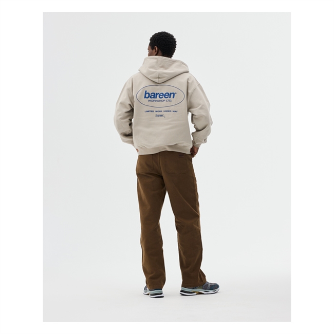 Oversized full zip hoodie i beige fra Bareen med print på ryggen