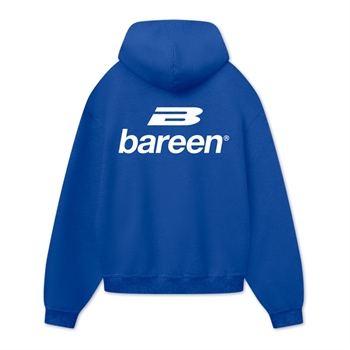 Lækker oversized hoodie i kobalt blå fra Bareen med logo på ryggen