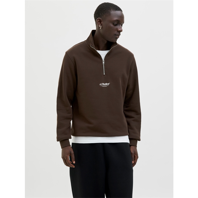 Moderne half-zip sweatshirt i mørkebrun fra Jack & Jones