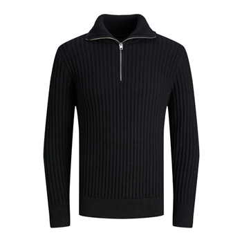 Moderne half-zip strik i sort fra Jack & Jones