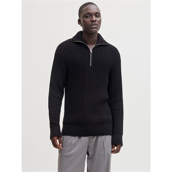 Moderne half-zip strik i sort fra Jack & Jones