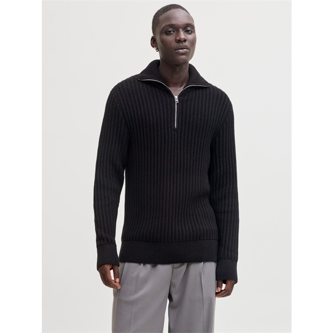 Moderne half-zip strik i sort fra Jack & Jones