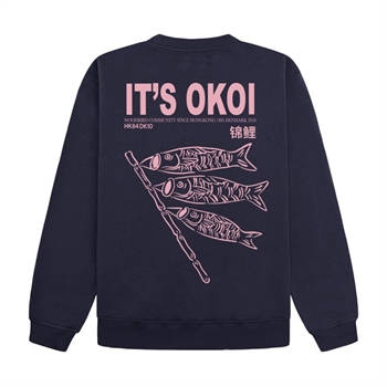 Unik navy sweatshirt med logo i fronten og print på ryggen fra Woodbird
