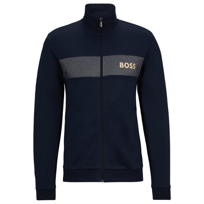 Mørkeblå BOSS sweatshirt med lynlås.