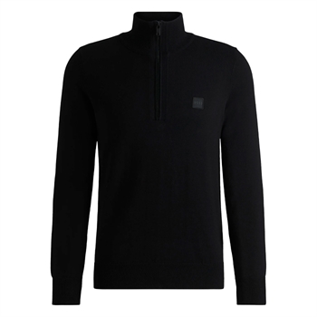 Moderne sort half-zip strik fra BOSS med logo