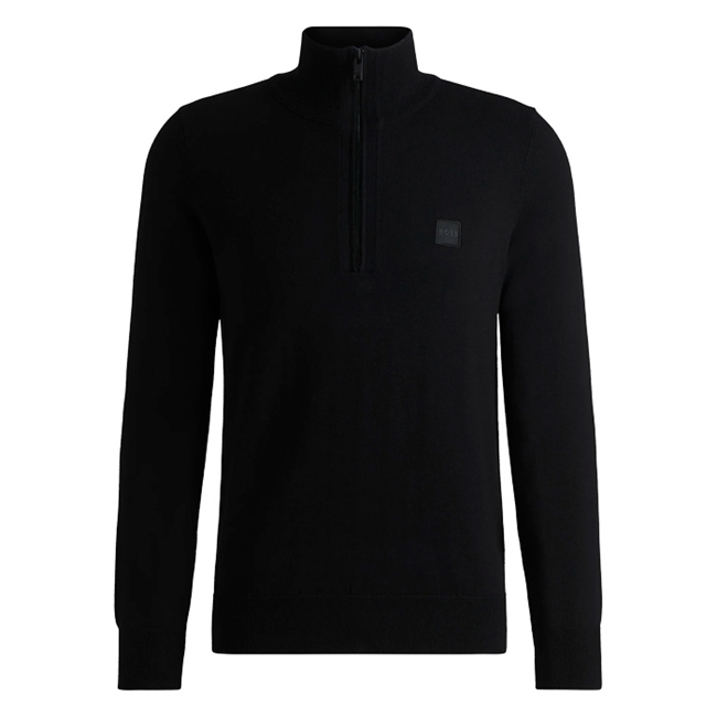 Moderne sort half-zip strik fra BOSS med logo