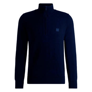 Moderne mørkeblå half-zip strik fra BOSS med logo