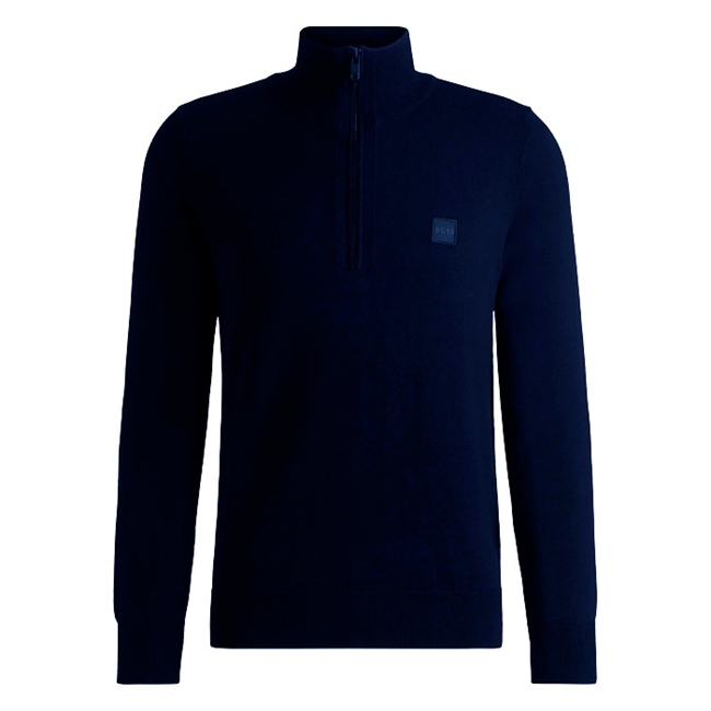 Moderne mørkeblå half-zip strik fra BOSS med logo